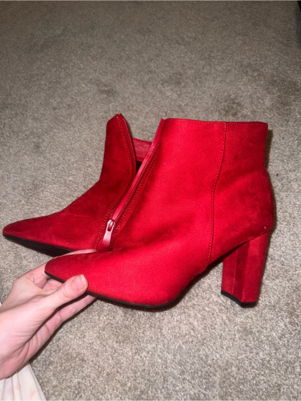 Dream Pairs Red Suede-Look Block Heel Ankle Booties